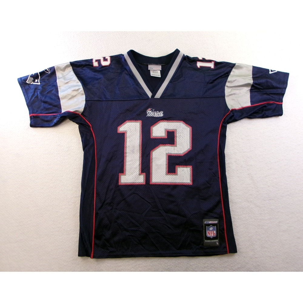 Reebok Mens L NFL Tom Brady Patriots Jersey Navy Blue Vintage R701B